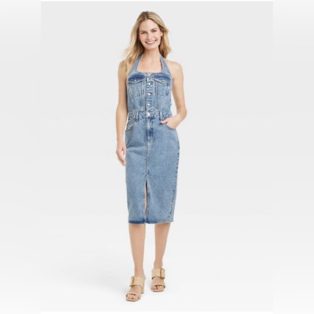 Women's Denim Midi Dress - Universal Thread Medium Wash 12